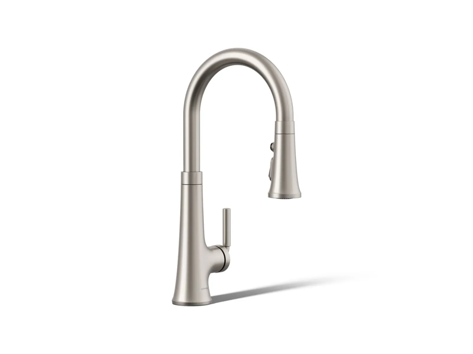 Pull-down kitchen sink faucet with three-function sprayhead^Kohler Hot
