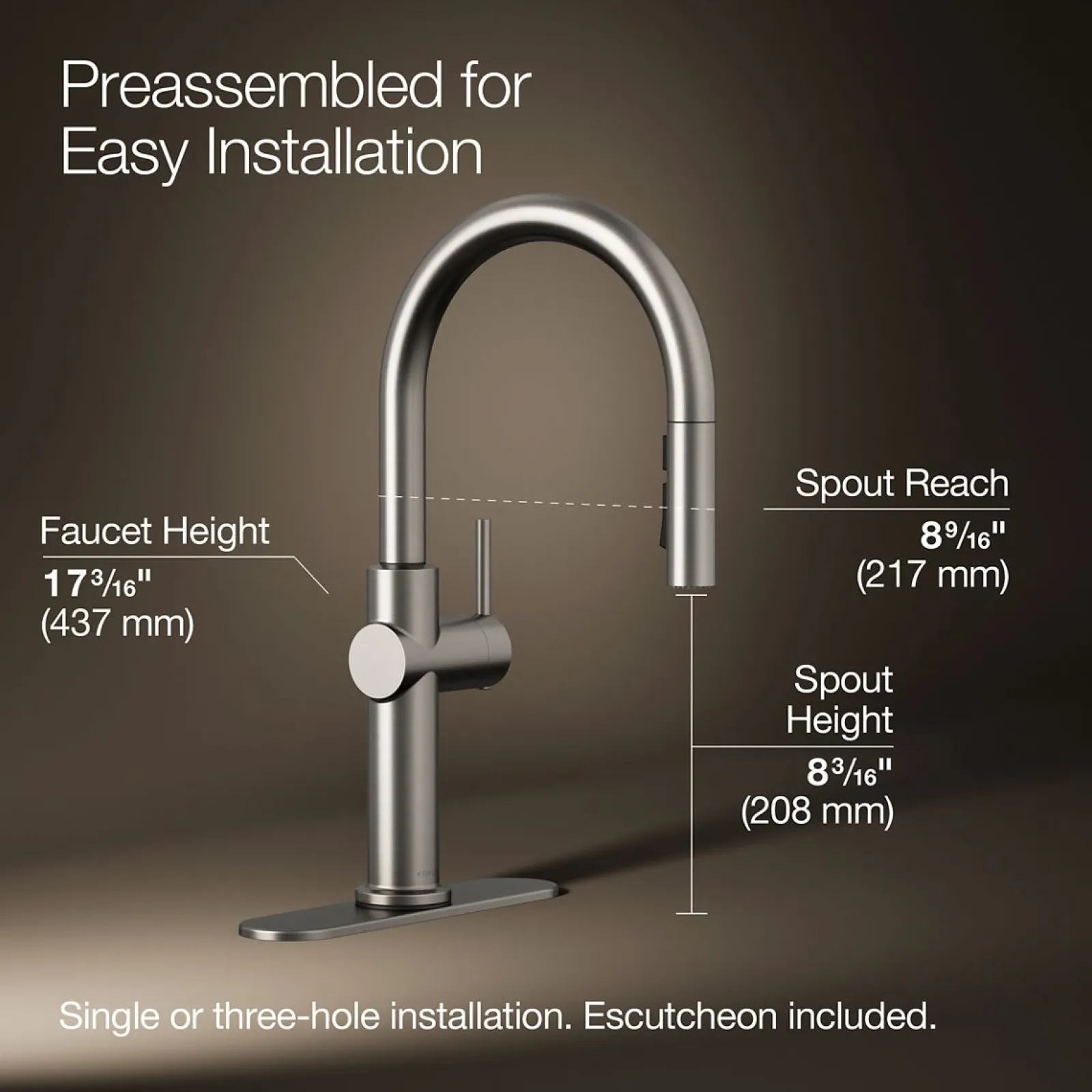 Pull-down kitchen sink faucet with three-function sprayhead^Kohler Discount