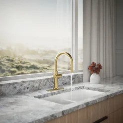 Pull-down kitchen sink faucet with three-function sprayhead^Kohler Discount