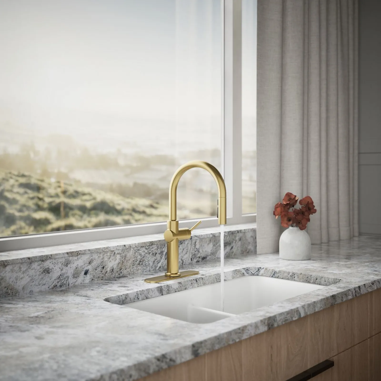 Pull-down kitchen sink faucet with three-function sprayhead^Kohler Discount