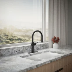 Pull-down kitchen sink faucet with three-function sprayhead^Kohler Discount