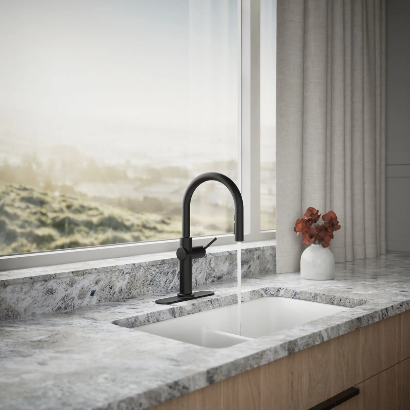 Pull-down kitchen sink faucet with three-function sprayhead^Kohler Discount
