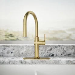 Pull-down kitchen sink faucet with three-function sprayhead^Kohler Discount