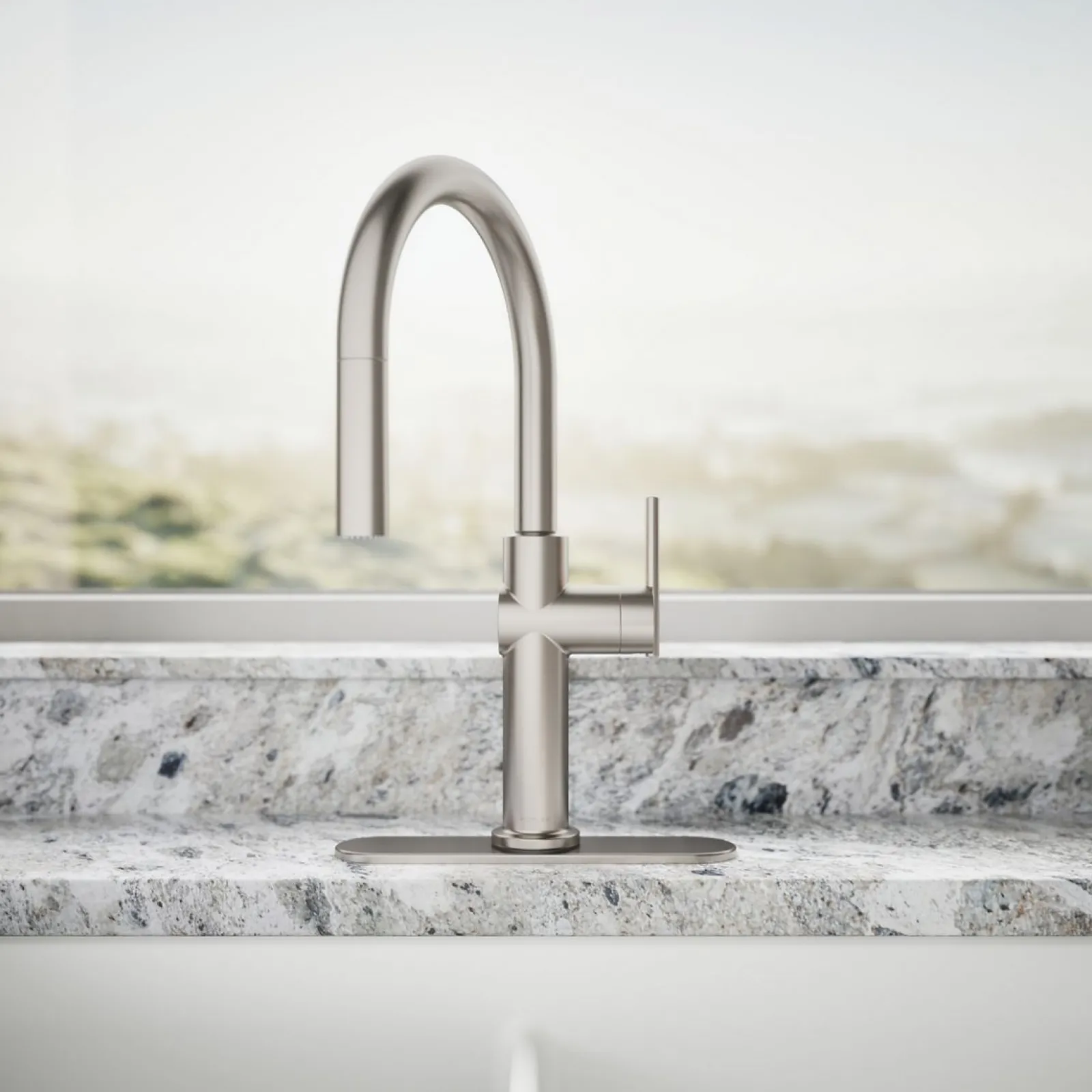 Pull-down kitchen sink faucet with three-function sprayhead^Kohler Discount