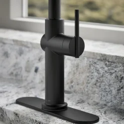 Pull-down kitchen sink faucet with three-function sprayhead^Kohler Discount