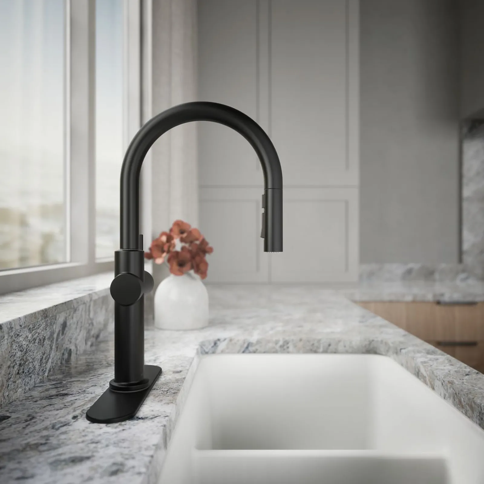 Pull-down kitchen sink faucet with three-function sprayhead^Kohler Discount