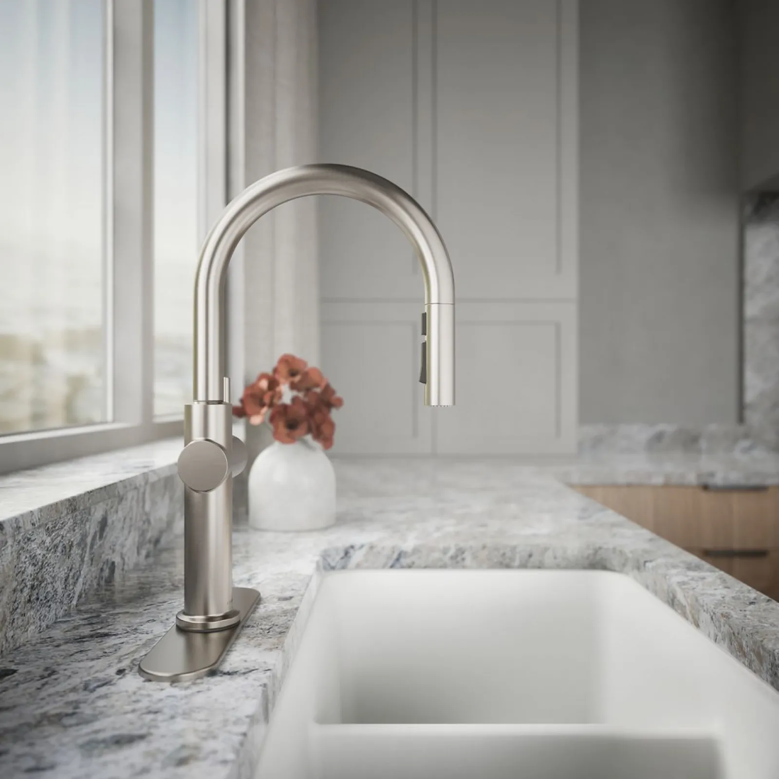 Pull-down kitchen sink faucet with three-function sprayhead^Kohler Discount