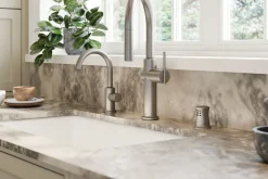 Pull-down kitchen sink faucet with three-function sprayhead^Kohler Discount