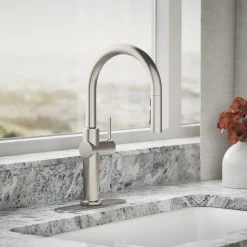 Pull-down kitchen sink faucet with three-function sprayhead^Kohler Discount
