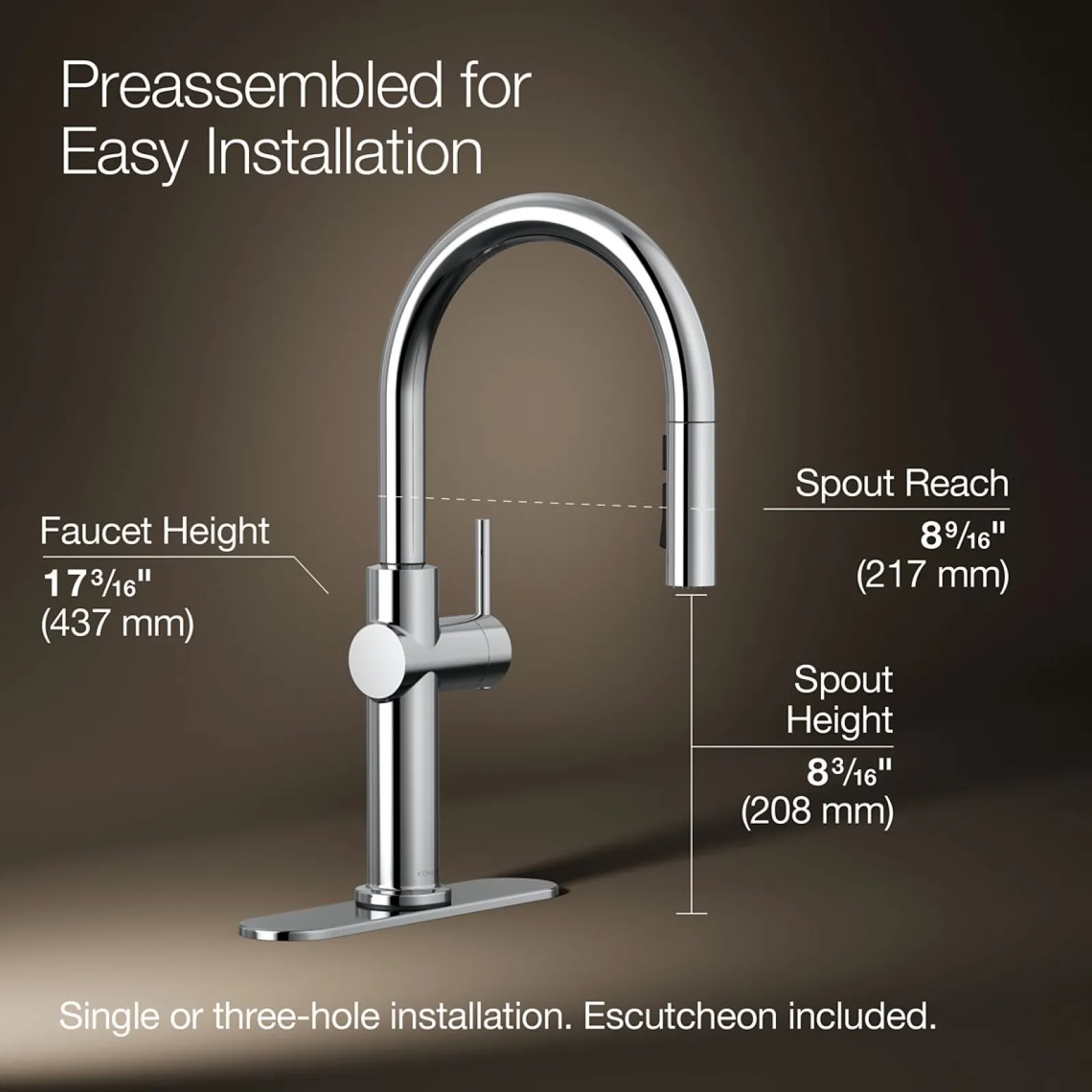 Pull-down kitchen sink faucet with three-function sprayhead^Kohler Discount