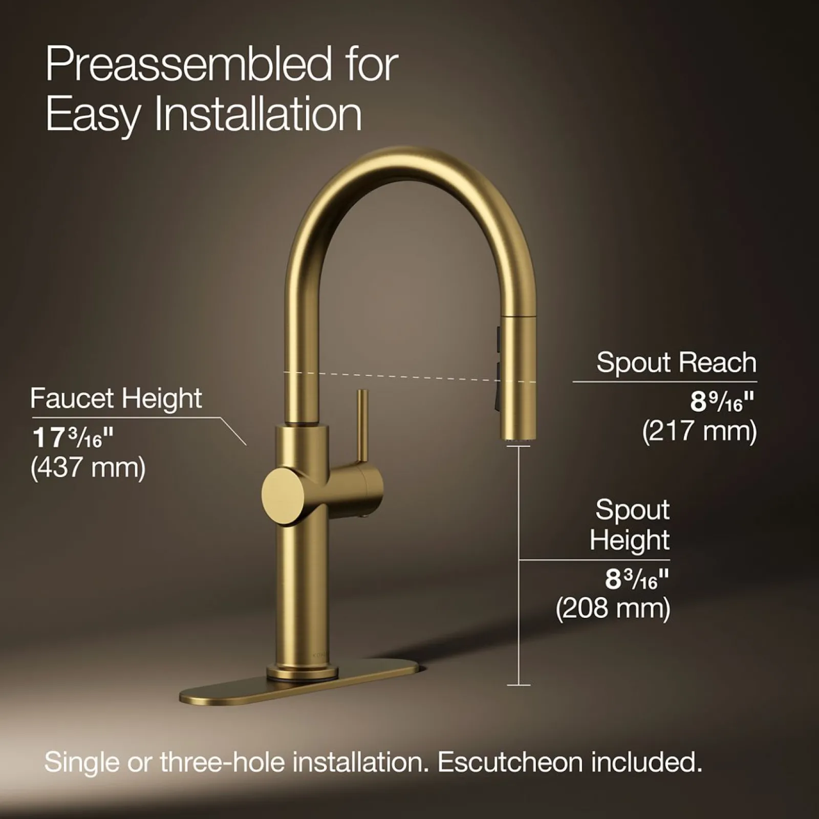 Pull-down kitchen sink faucet with three-function sprayhead^Kohler Discount