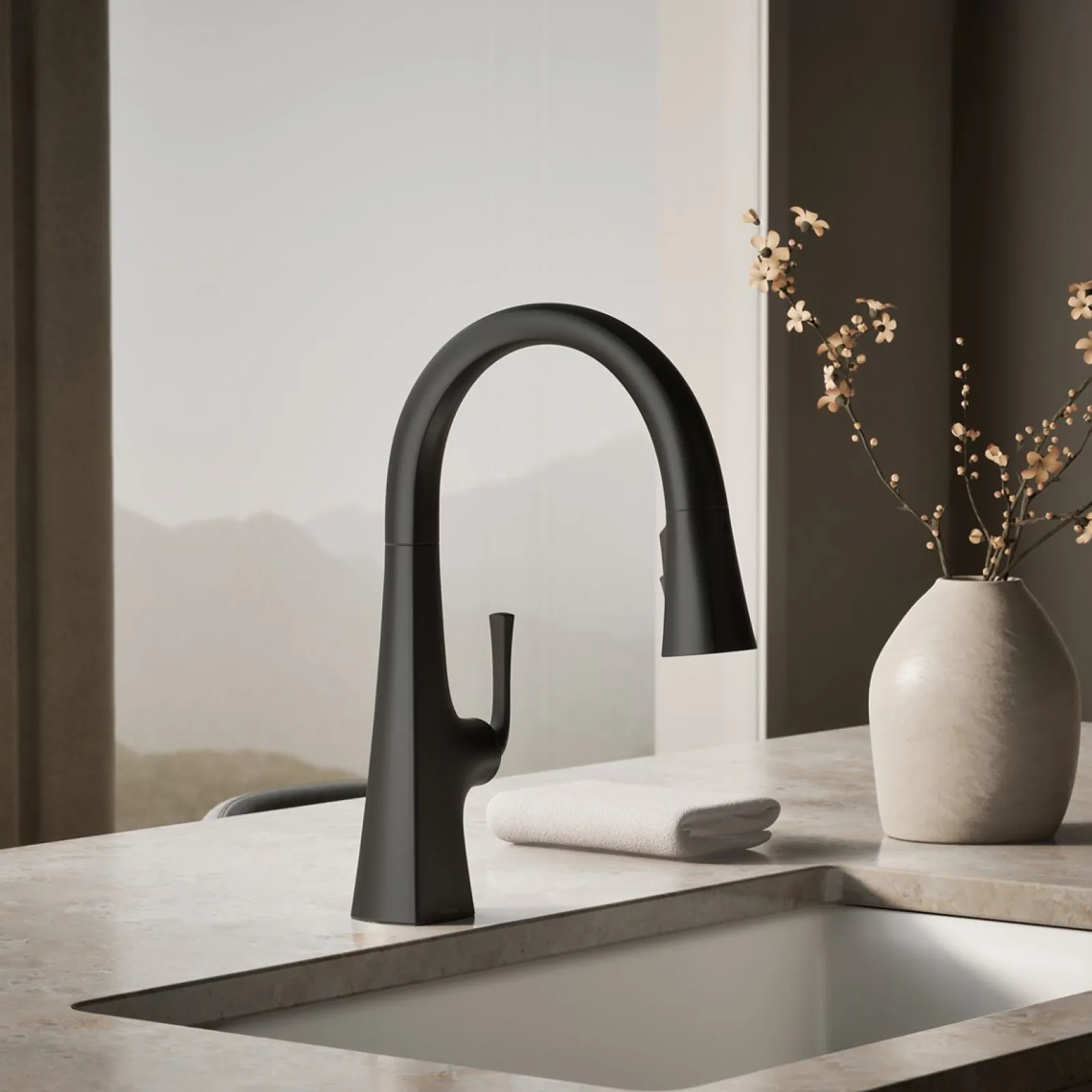 Pull-down kitchen sink faucet with three-function sprayhead^Kohler Outlet