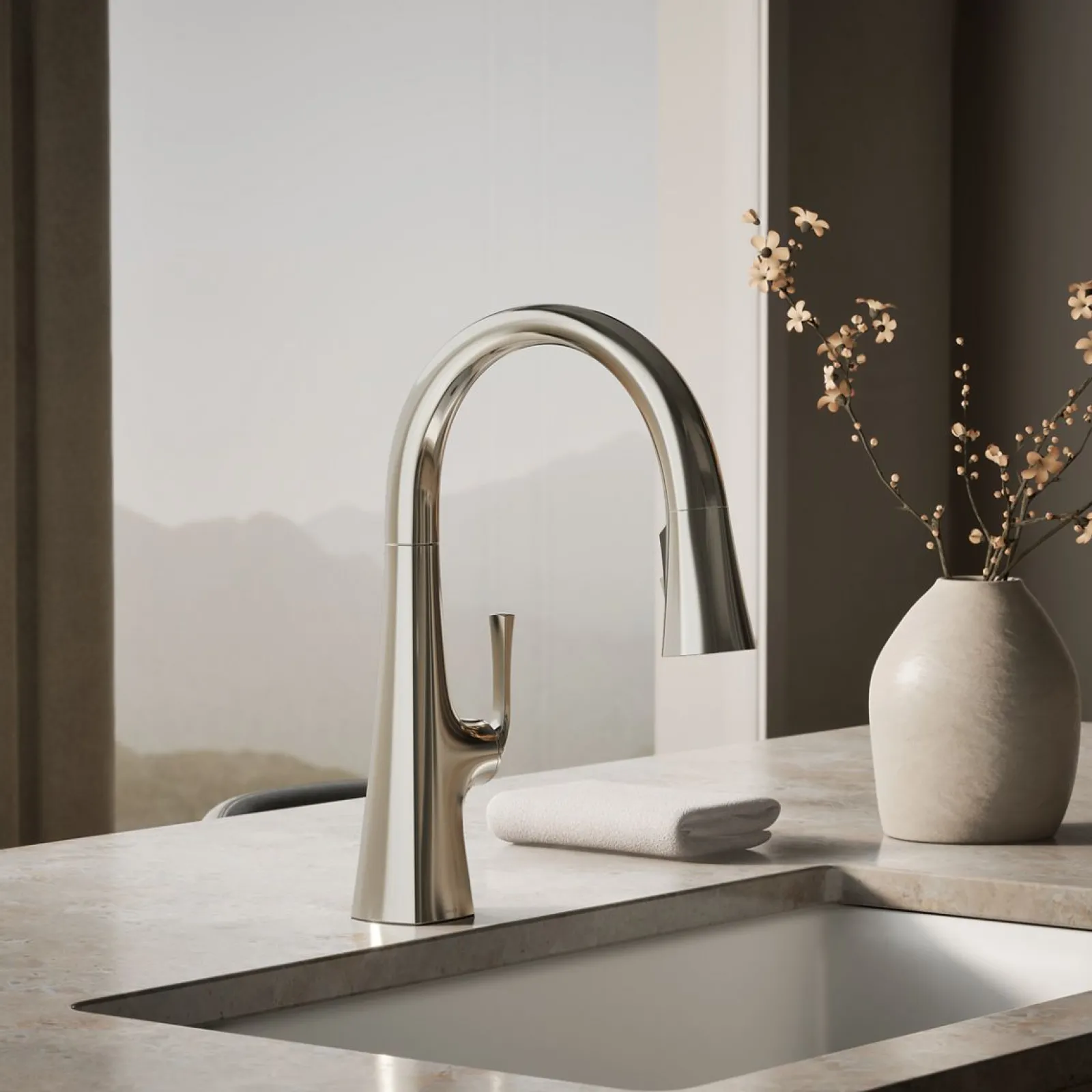 Pull-down kitchen sink faucet with three-function sprayhead^Kohler Outlet