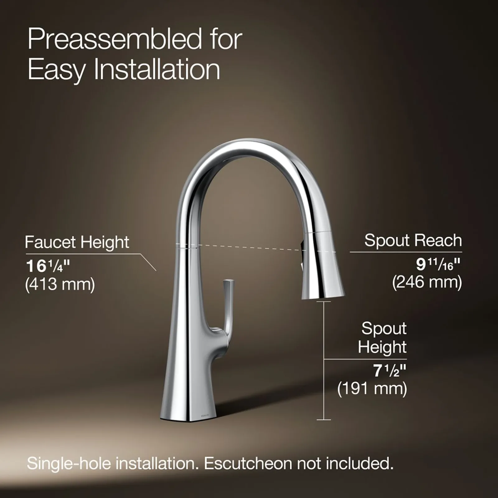 Pull-down kitchen sink faucet with three-function sprayhead^Kohler Outlet