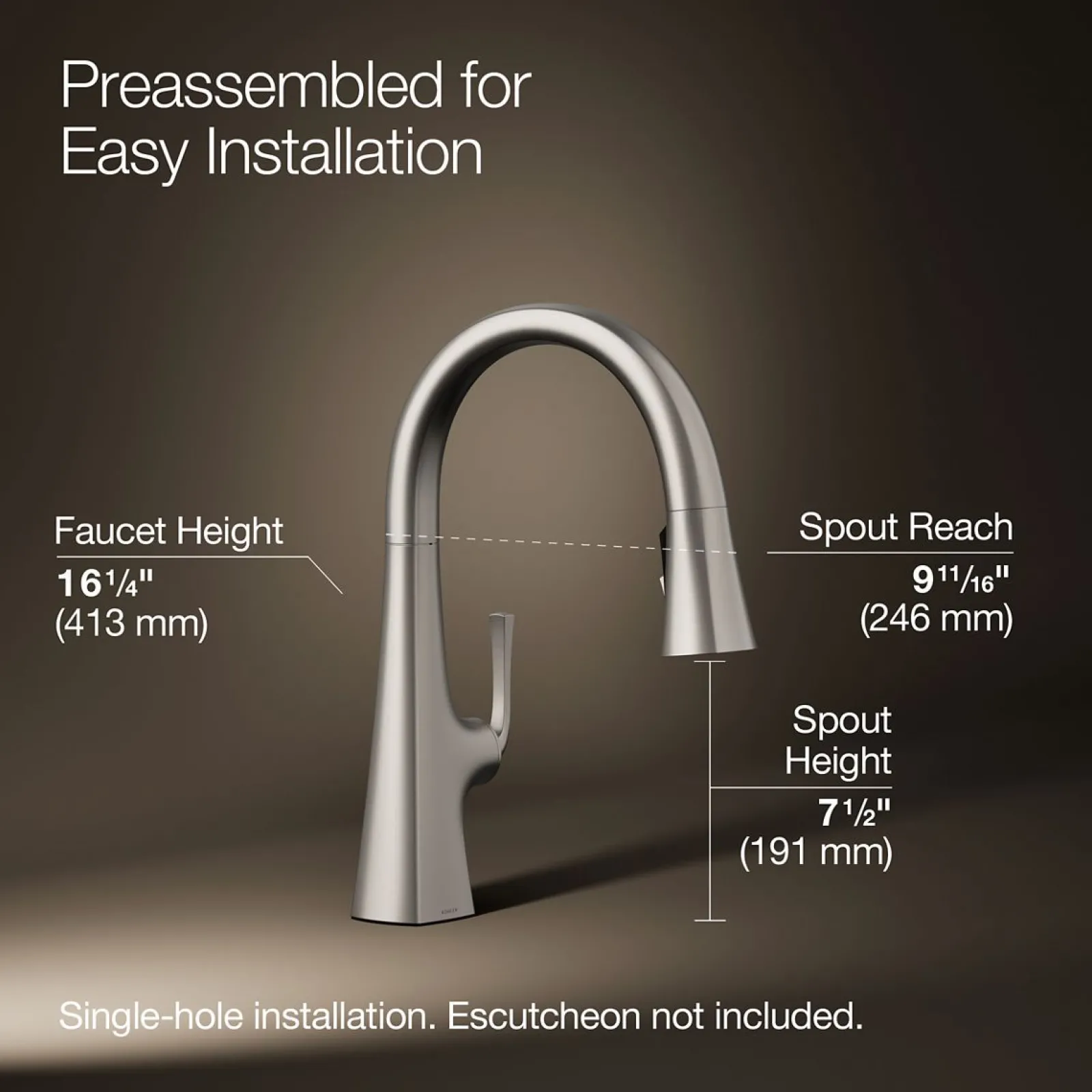 Pull-down kitchen sink faucet with three-function sprayhead^Kohler Outlet