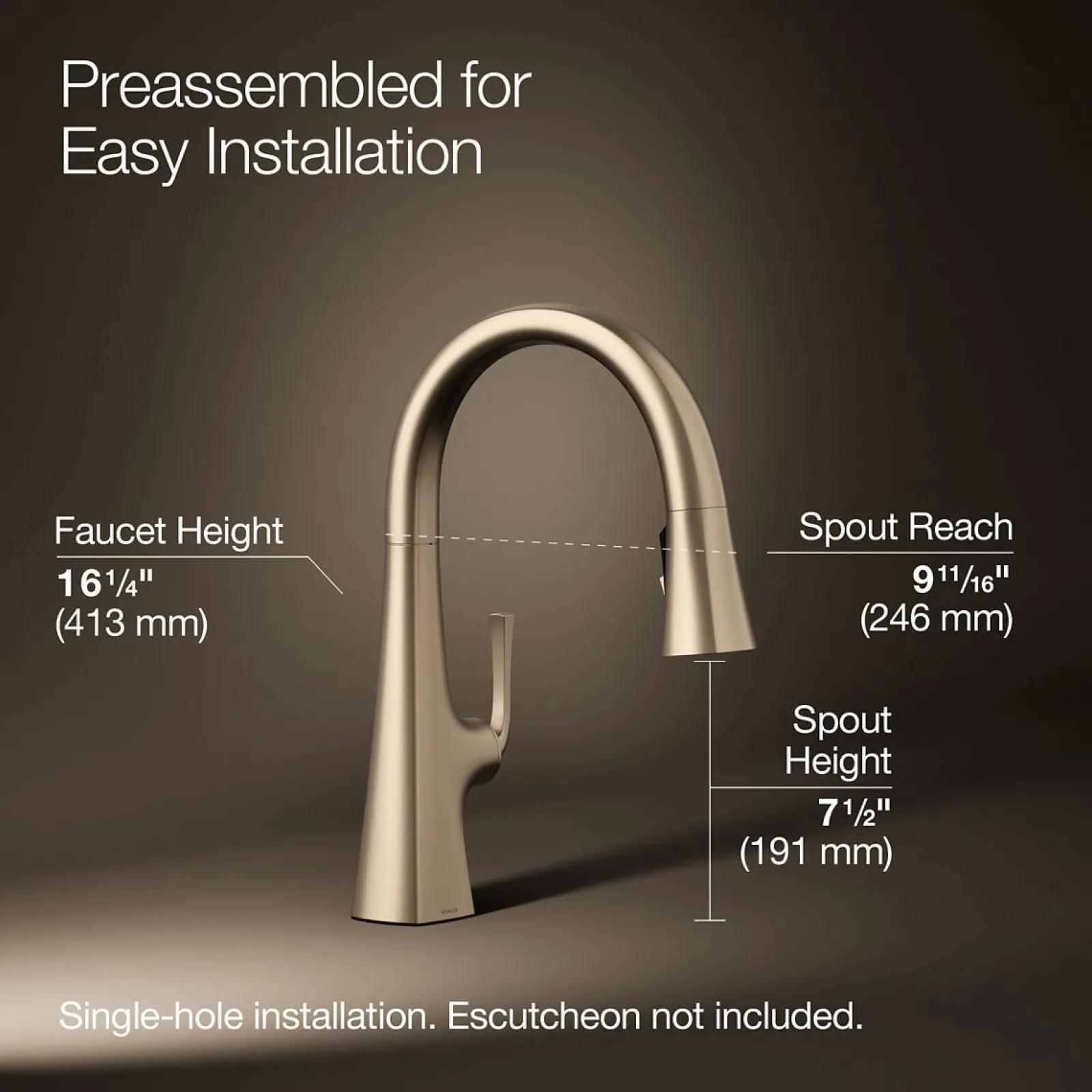 Pull-down kitchen sink faucet with three-function sprayhead^Kohler Outlet