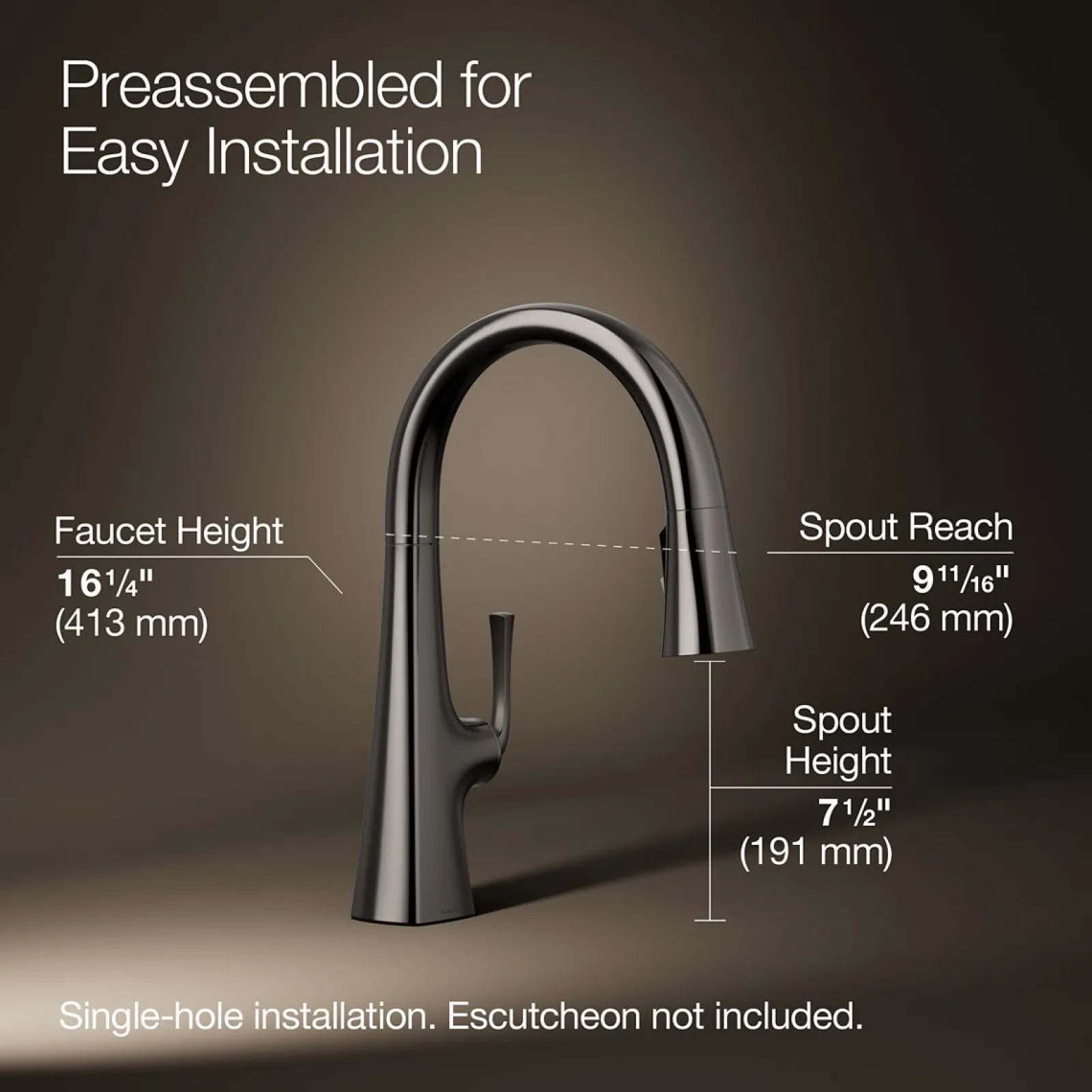 Pull-down kitchen sink faucet with three-function sprayhead^Kohler Outlet
