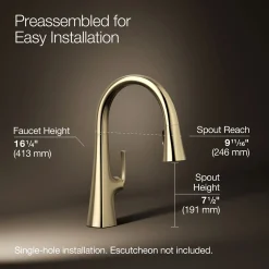 Pull-down kitchen sink faucet with three-function sprayhead^Kohler Outlet