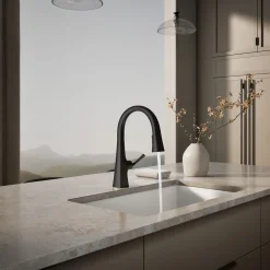 Pull-down kitchen sink faucet with three-function sprayhead^Kohler Outlet