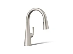 Pull-down kitchen sink faucet with three-function sprayhead^Kohler Outlet