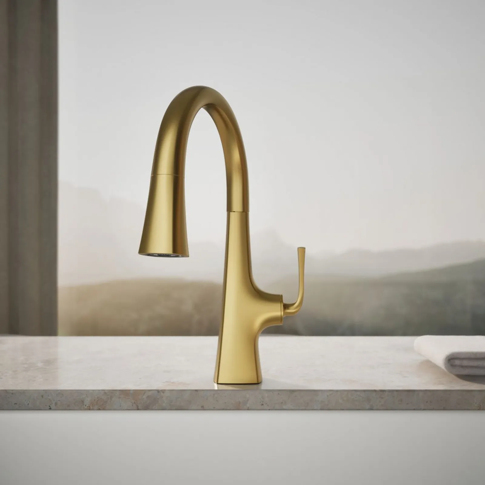 Pull-down kitchen sink faucet with three-function sprayhead^Kohler Outlet