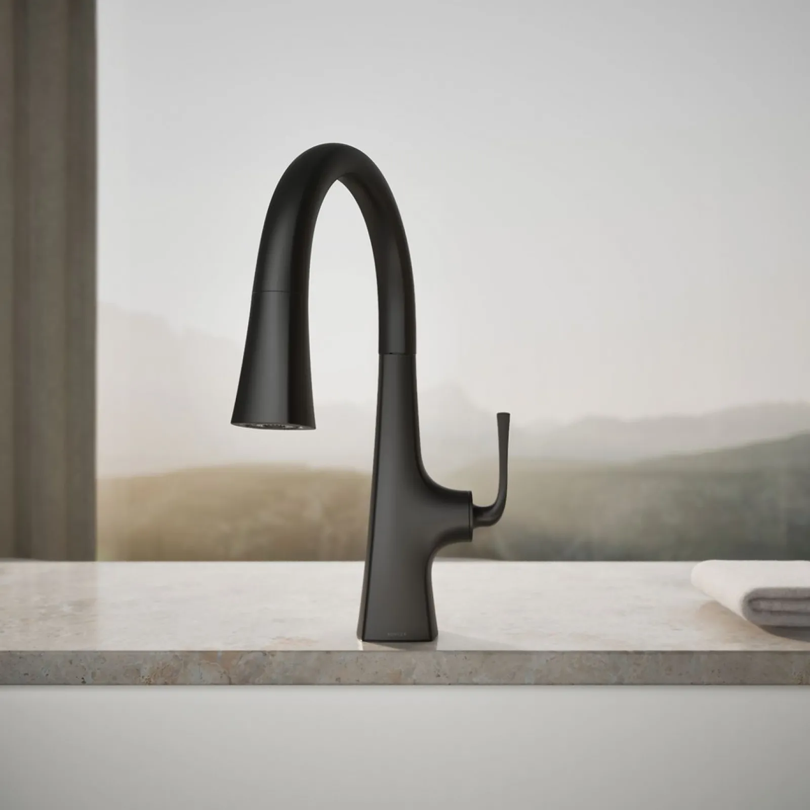 Pull-down kitchen sink faucet with three-function sprayhead^Kohler Outlet