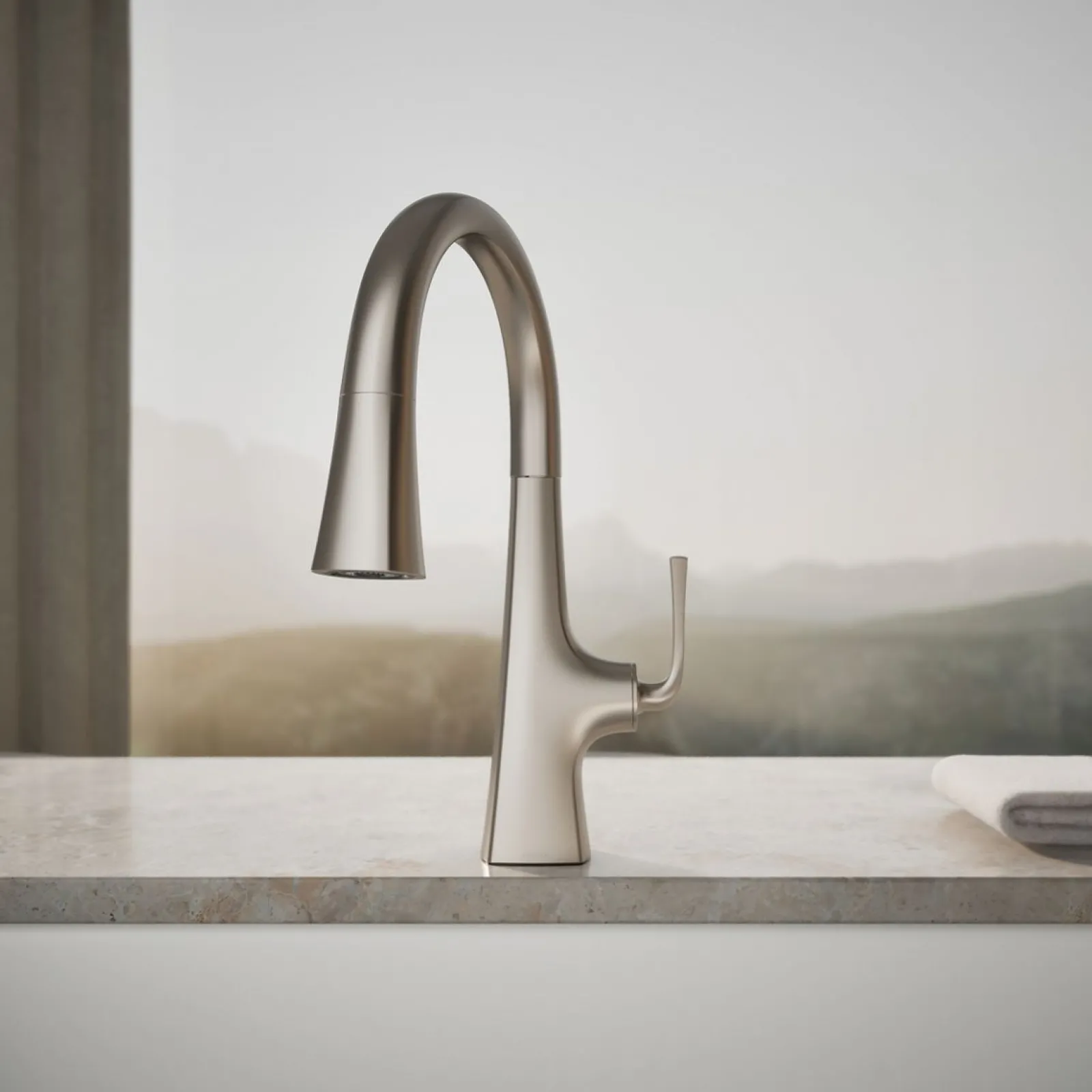 Pull-down kitchen sink faucet with three-function sprayhead^Kohler Outlet