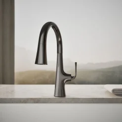 Pull-down kitchen sink faucet with three-function sprayhead^Kohler Outlet