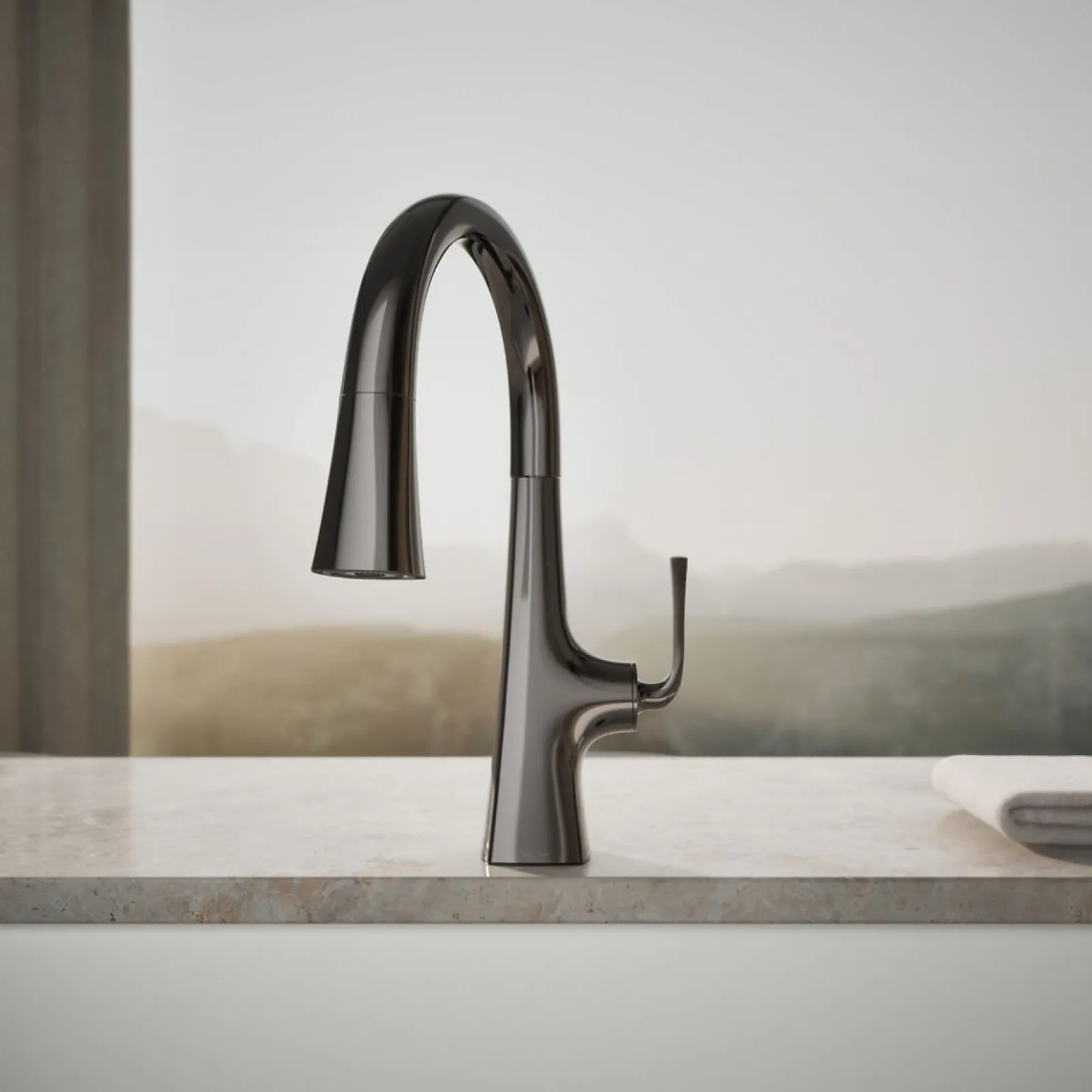 Pull-down kitchen sink faucet with three-function sprayhead^Kohler Outlet