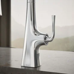 Pull-down kitchen sink faucet with three-function sprayhead^Kohler Outlet