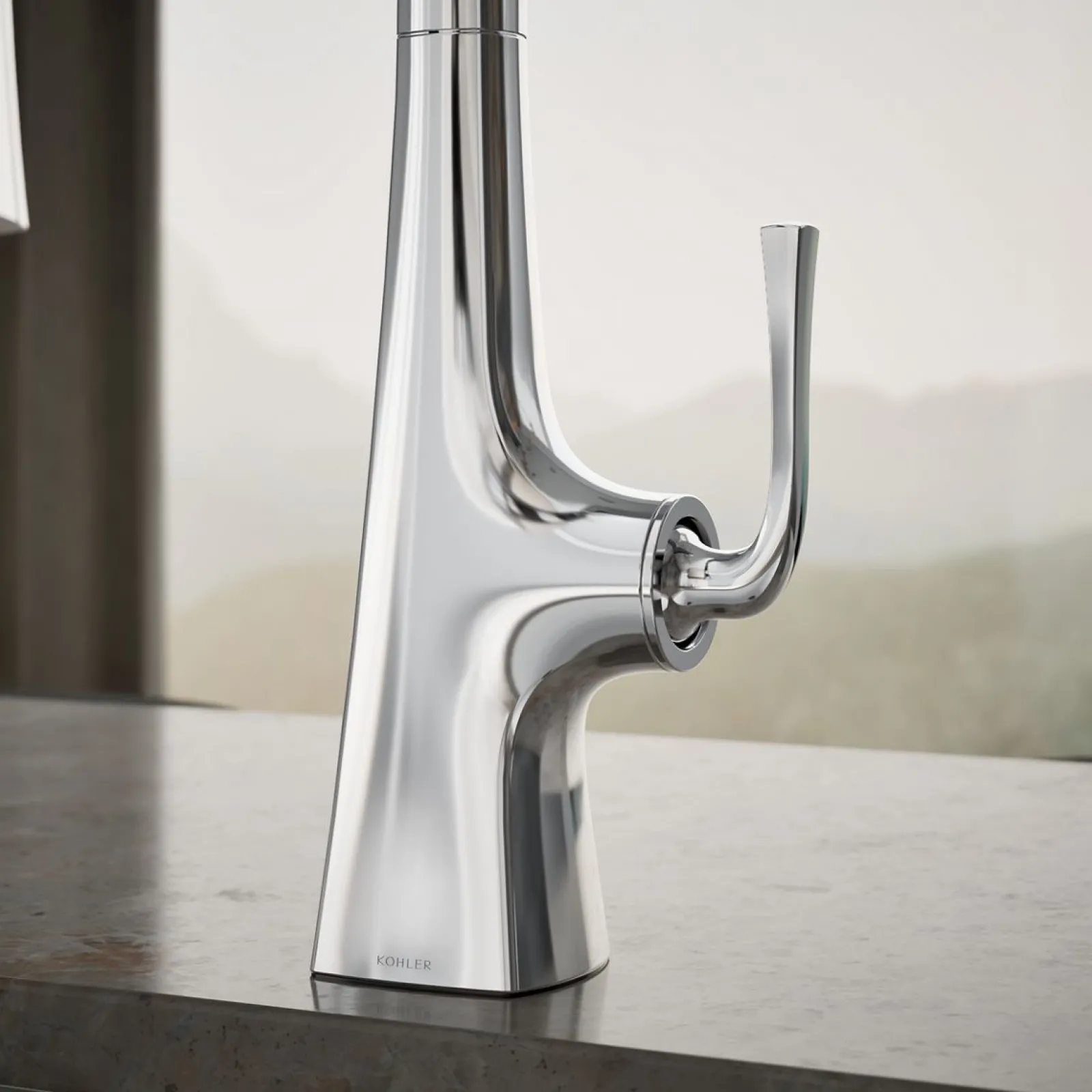Pull-down kitchen sink faucet with three-function sprayhead^Kohler Outlet