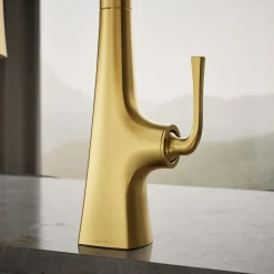 Pull-down kitchen sink faucet with three-function sprayhead^Kohler Outlet