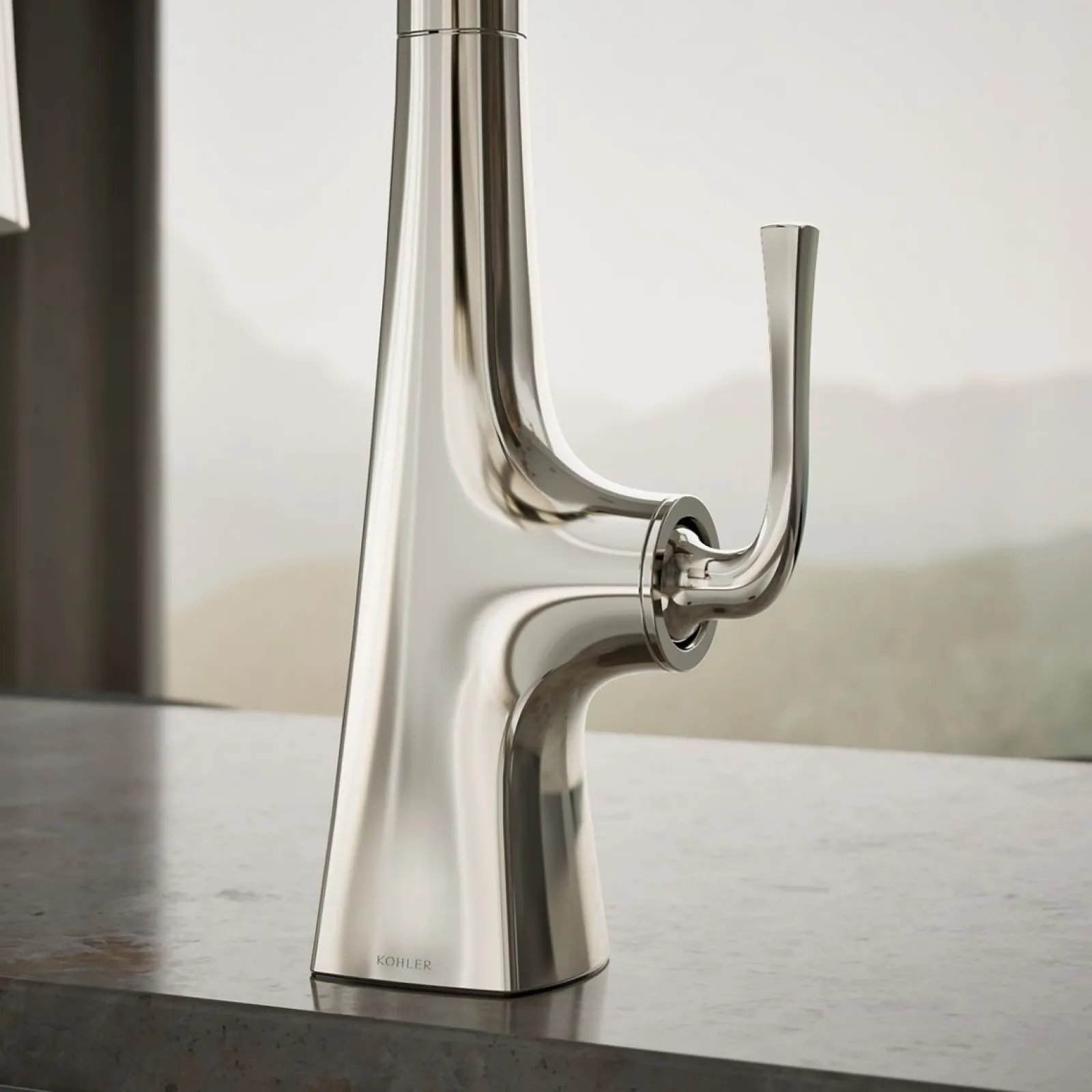 Pull-down kitchen sink faucet with three-function sprayhead^Kohler Outlet