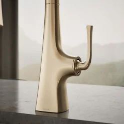 Pull-down kitchen sink faucet with three-function sprayhead^Kohler Outlet