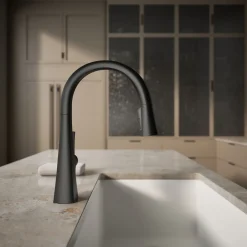 Pull-down kitchen sink faucet with three-function sprayhead^Kohler Outlet