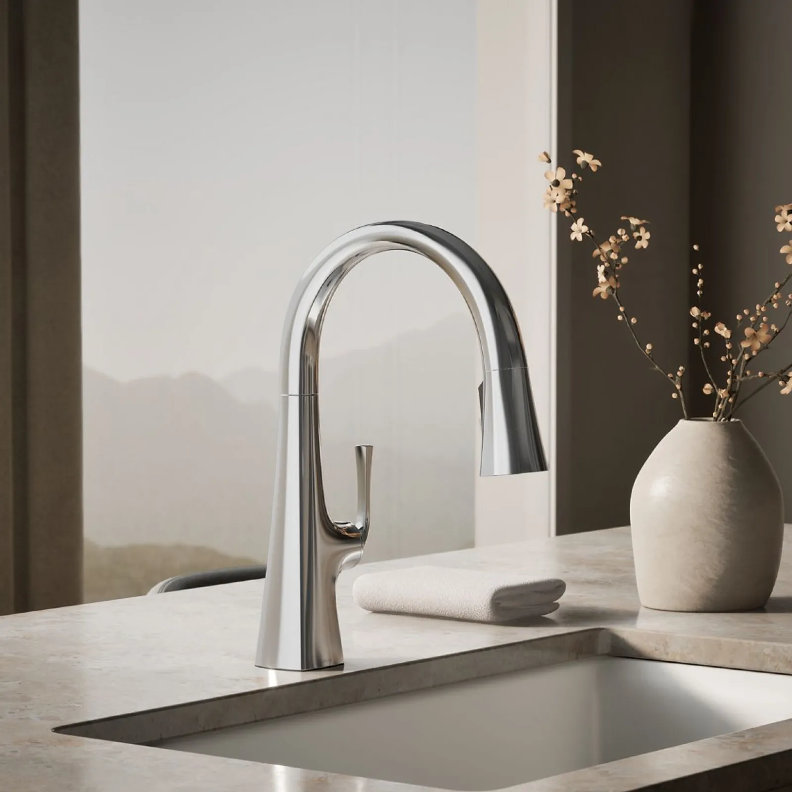 Pull-down kitchen sink faucet with three-function sprayhead^Kohler Outlet