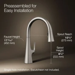 Pull-down kitchen sink faucet with three-function sprayhead^Kohler Discount