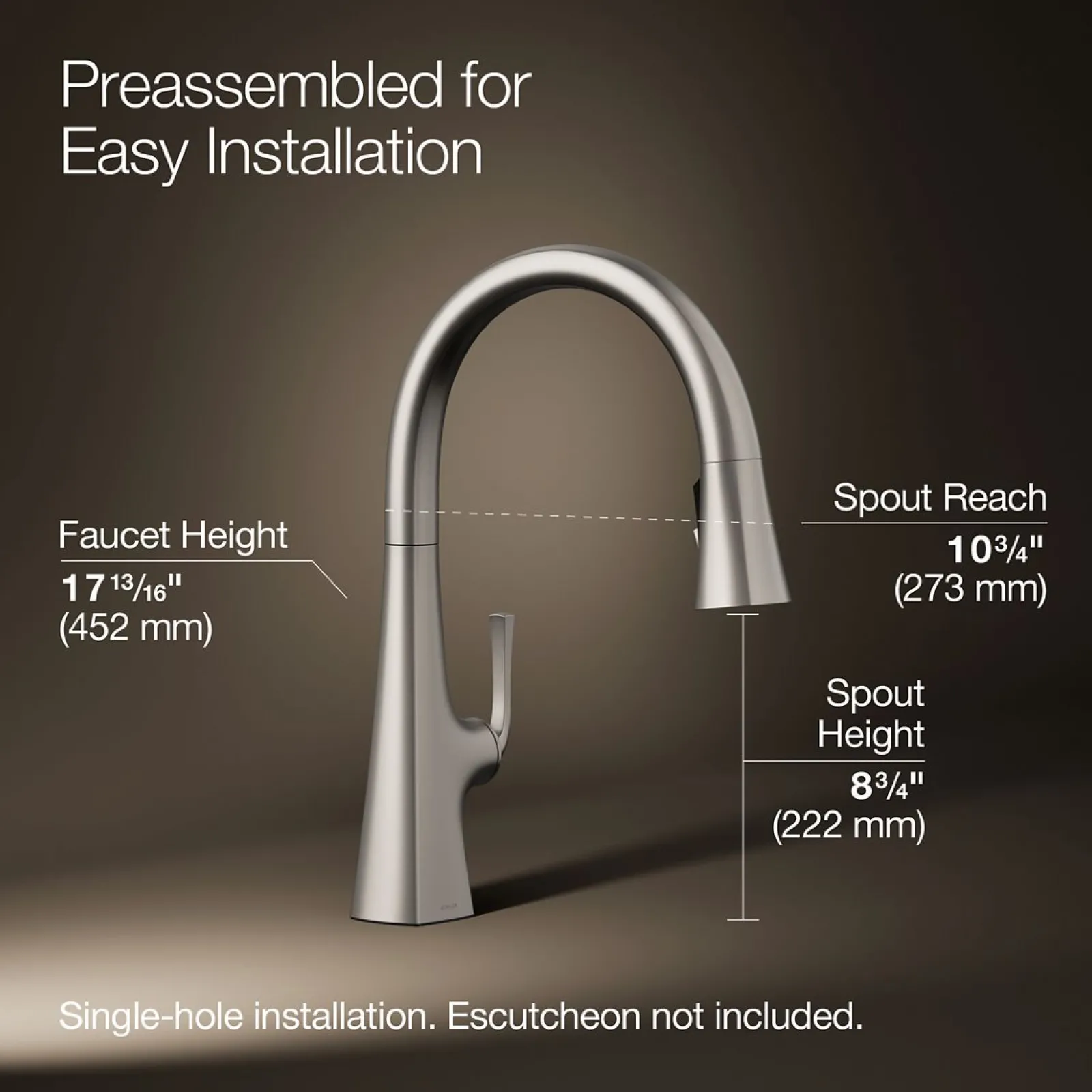 Pull-down kitchen sink faucet with three-function sprayhead^Kohler Discount
