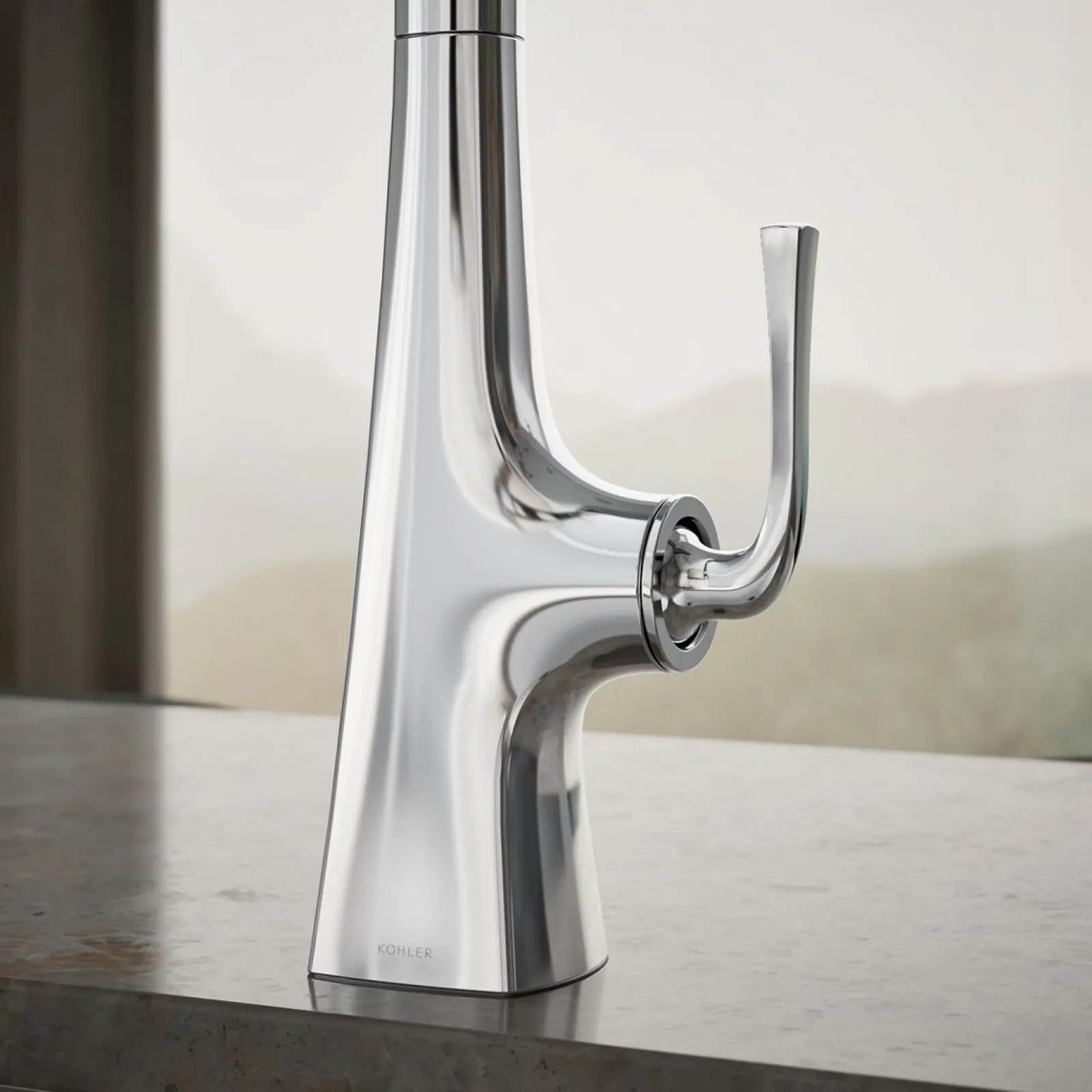 Pull-down kitchen sink faucet with three-function sprayhead^Kohler Discount