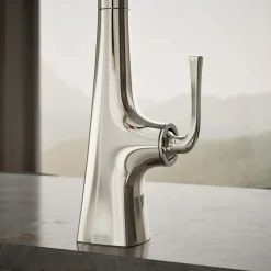 Pull-down kitchen sink faucet with three-function sprayhead^Kohler Discount