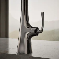 Pull-down kitchen sink faucet with three-function sprayhead^Kohler Discount