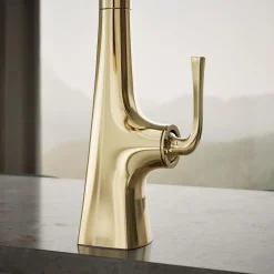 Pull-down kitchen sink faucet with three-function sprayhead^Kohler Discount