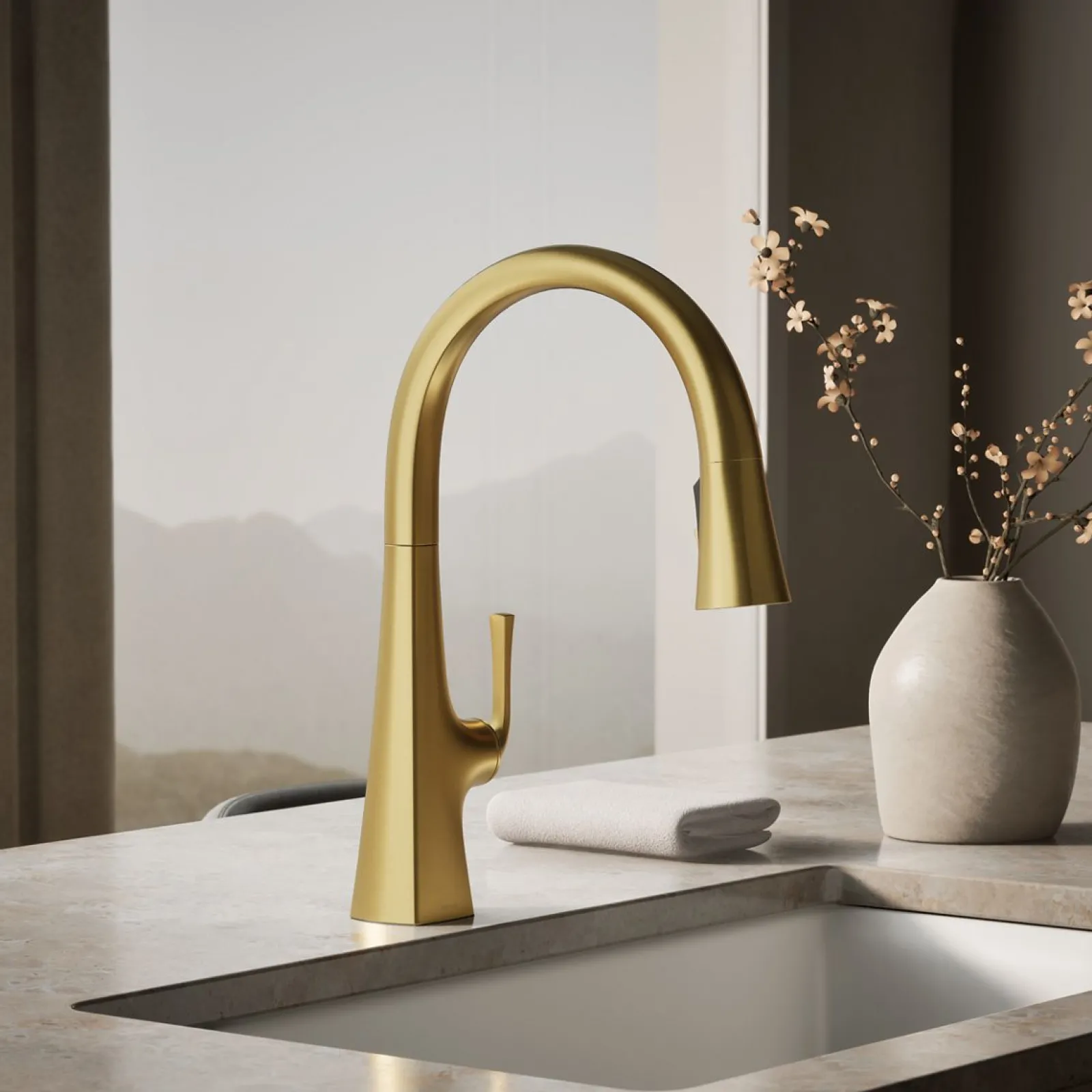 Pull-down kitchen sink faucet with three-function sprayhead^Kohler Discount