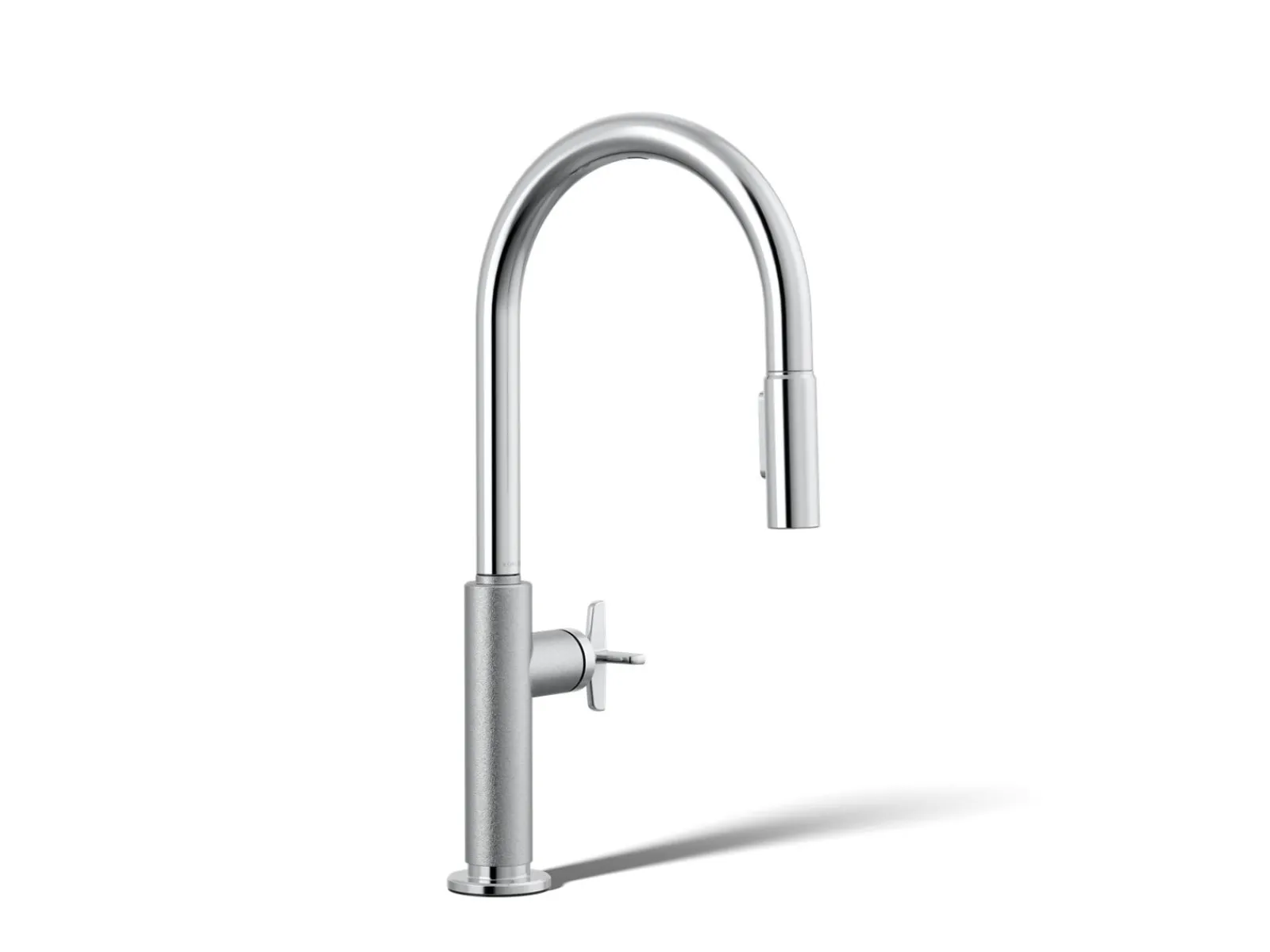 Pull-down kitchen sink faucet with two-function sprayhead^Kohler Hot