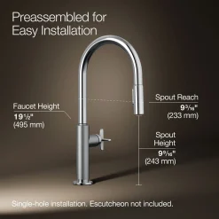 Pull-down kitchen sink faucet with two-function sprayhead^Kohler Hot