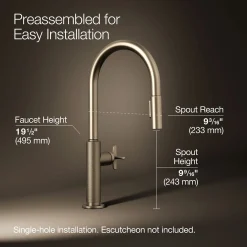 Pull-down kitchen sink faucet with two-function sprayhead^Kohler Hot