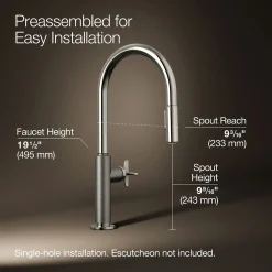 Pull-down kitchen sink faucet with two-function sprayhead^Kohler Hot