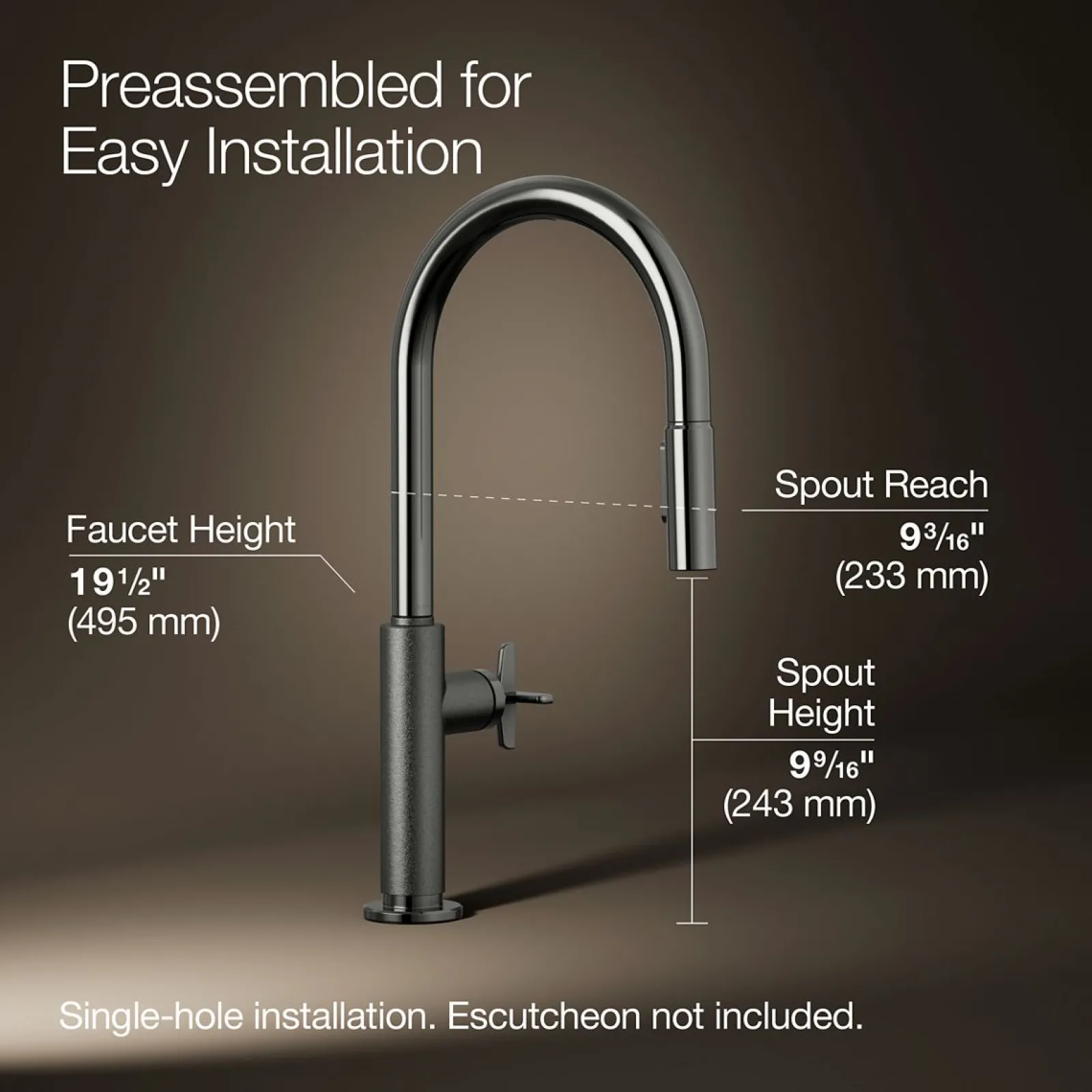 Pull-down kitchen sink faucet with two-function sprayhead^Kohler Hot