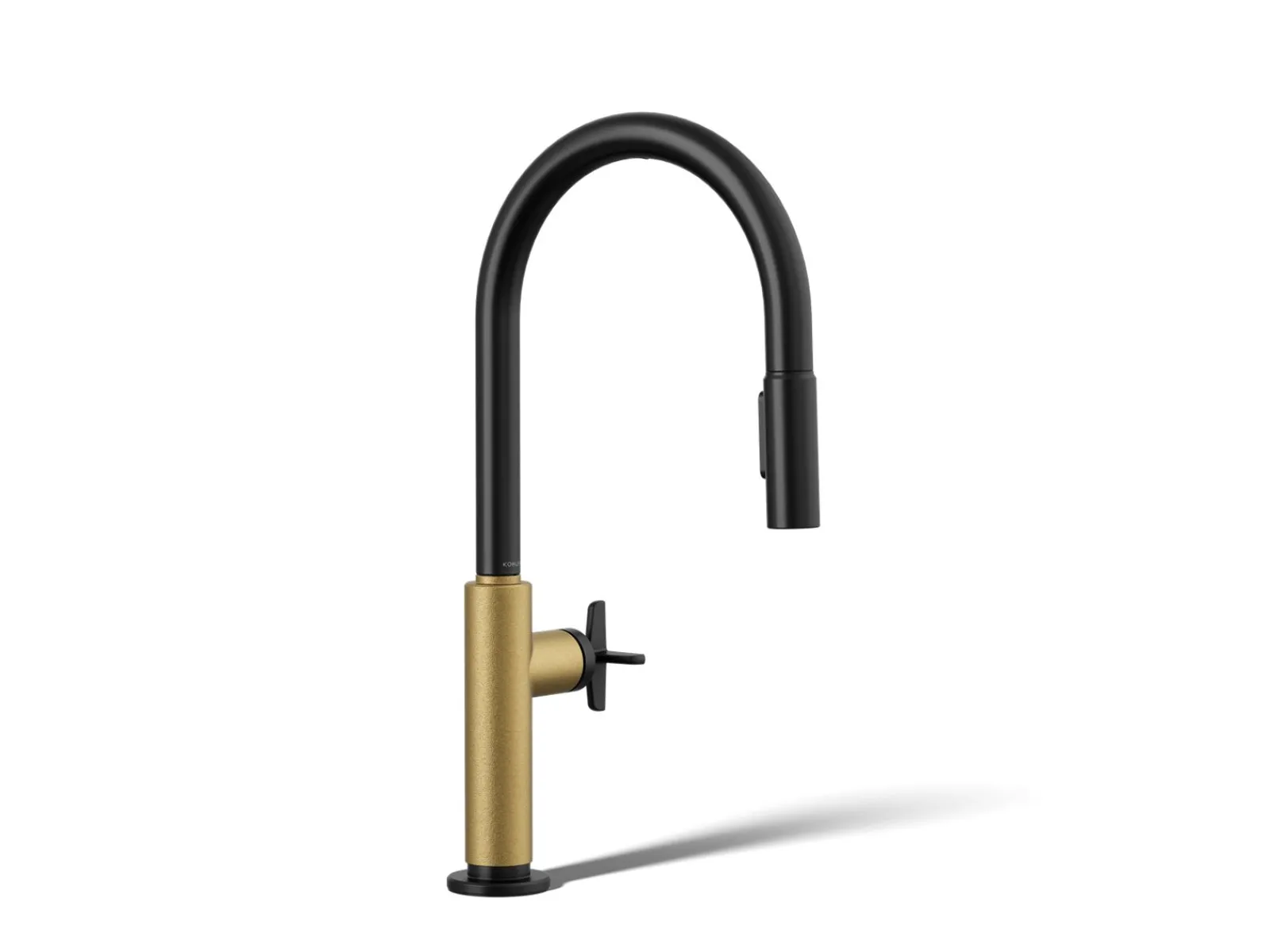 Pull-down kitchen sink faucet with two-function sprayhead^Kohler Hot