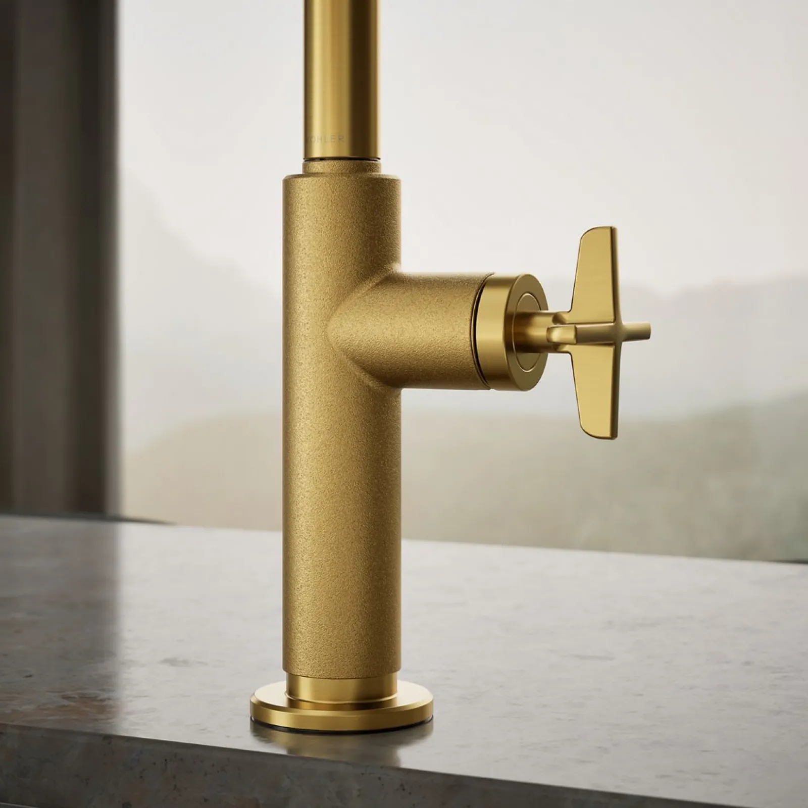 Pull-down kitchen sink faucet with two-function sprayhead^Kohler Hot